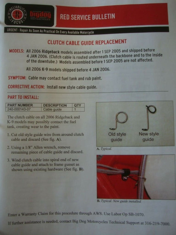 BIG DOG MOTORCYCLES 2 CLUTCH CABLE GUIDE WIRE 2006 K-9 