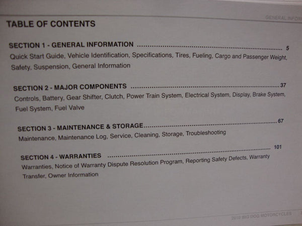 BIG DOG MOTORCYCLES OEM 2010 OWNERS MANUAL BOOKLET 4