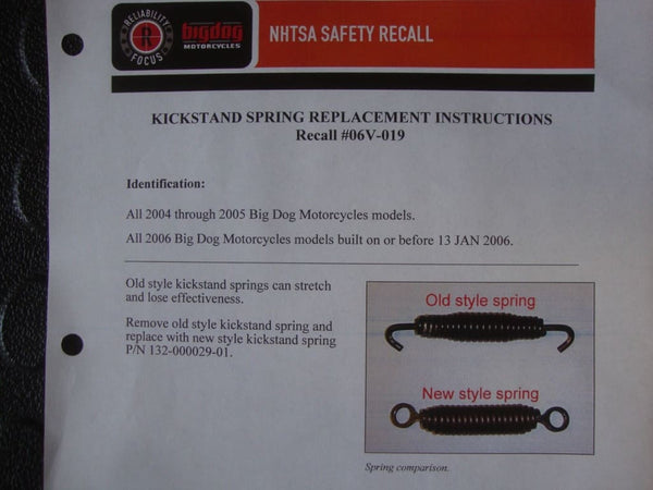 BIG DOG MOTORCYCLES OEM UPDATED KICKSTAND SPRING 2004-2011